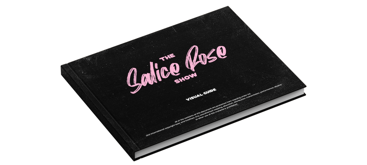 a printed mockup of the Salice Rose Show visual identity guide